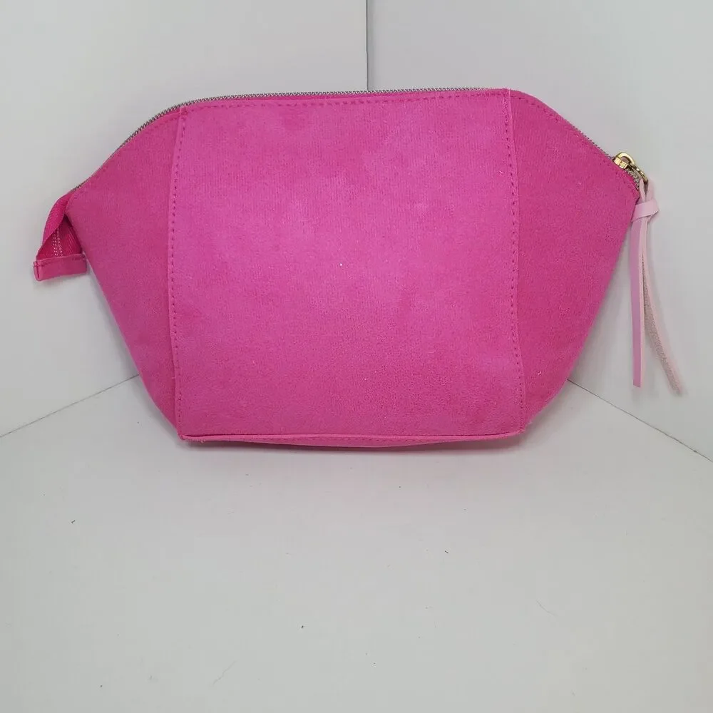 Juicy Couture Zip Pouch Cosmetic Bag Bright Pink & Gold Zip New NWOT Faux Suede